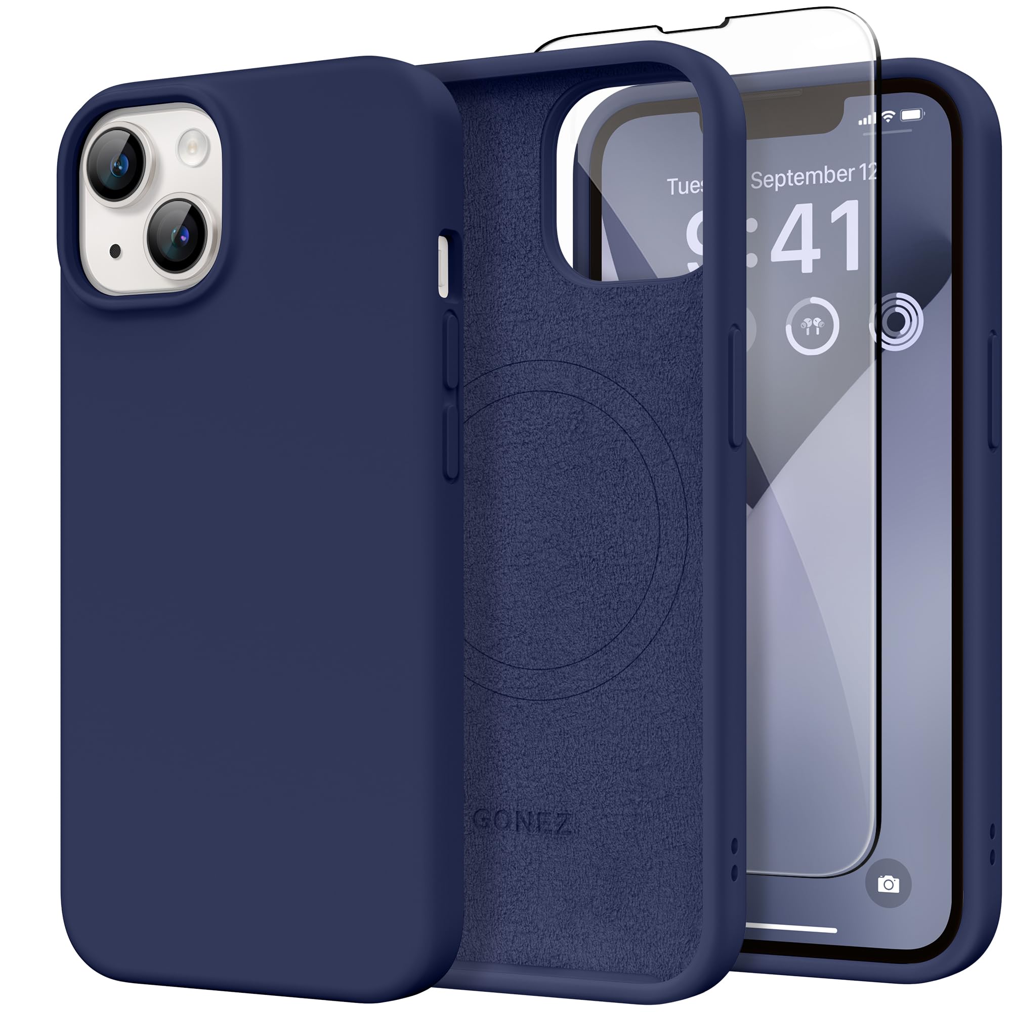 GONEZ Magnetic for iPhone 13/14 Case, Silicone Cover Midnight Blue