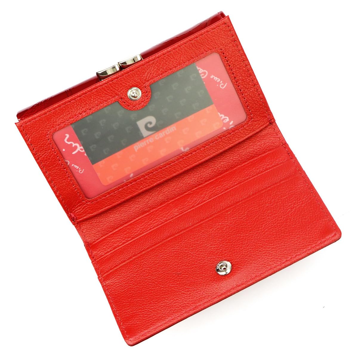 Pierre Cardin Cartera Mujer 100% Cuero Natural Gran Bolsillo de Moneda con Cierre Bolsillo de Tarjeta Cómodo Funcional Elegante Moderno, rojo, LEAF, Clásico