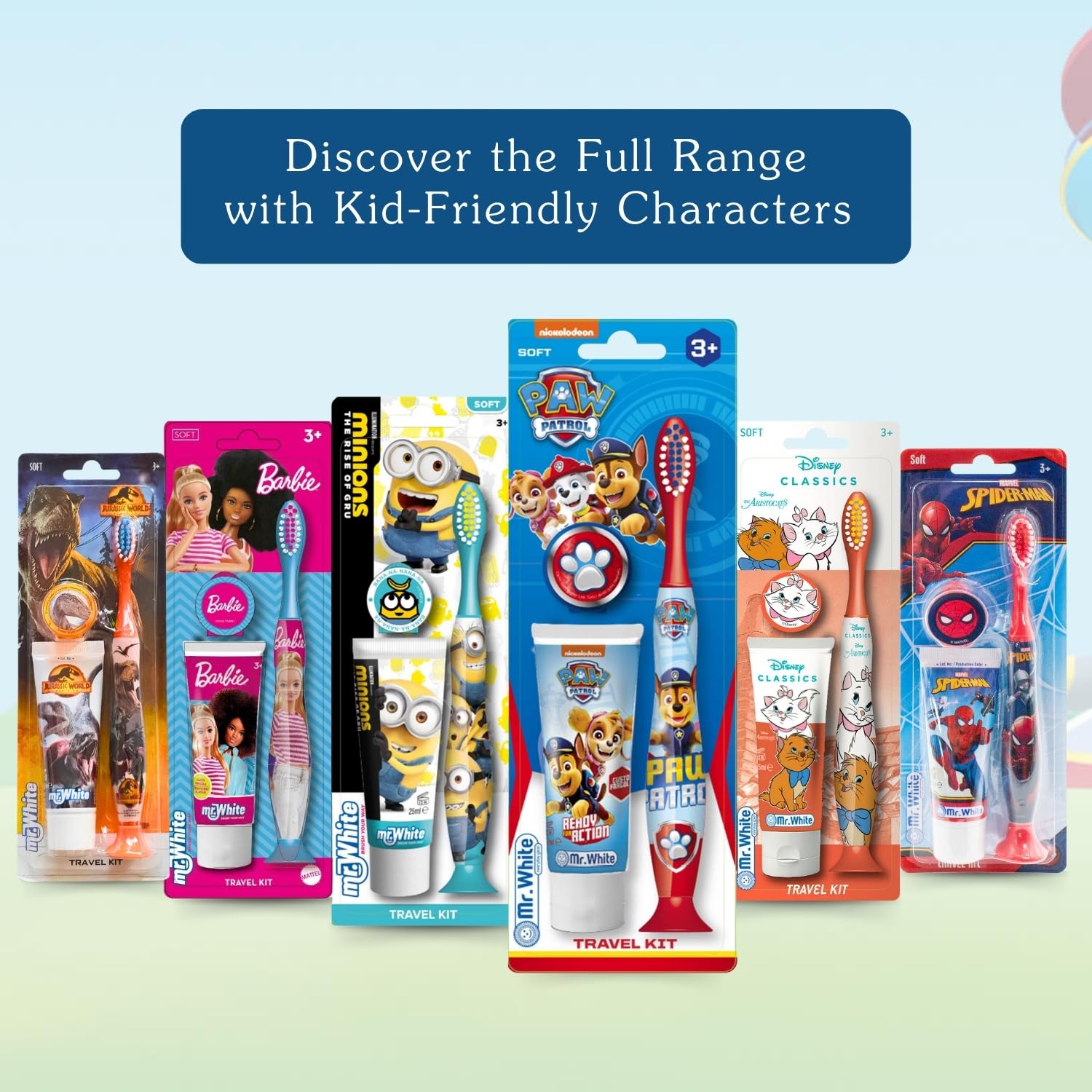 Paw Patrol, set da viaggio per bambini, include dentifricio aromatizzato alla fragola e spazzolino a setole morbide con ventosa e tappo protettivo, kit per l'igiene orale adatto ai viaggi per bambini