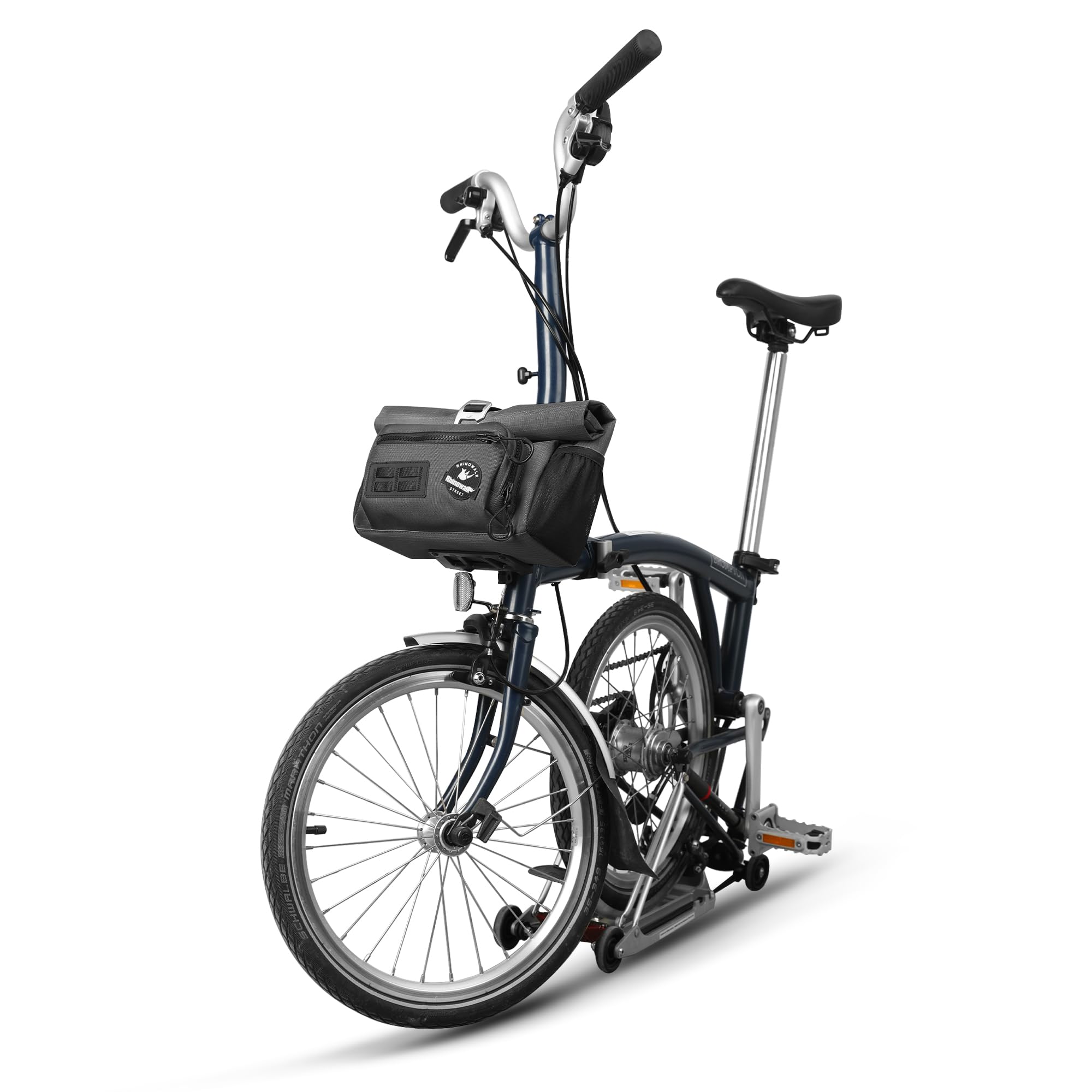 Rhinowalk Handlebar Bag for Brompton Folding Bike Waterproof 2-in-1 Shoulder Bag Quick-Release Mount, MOLLE System, 4L Roll-Top Front Bag (Black)