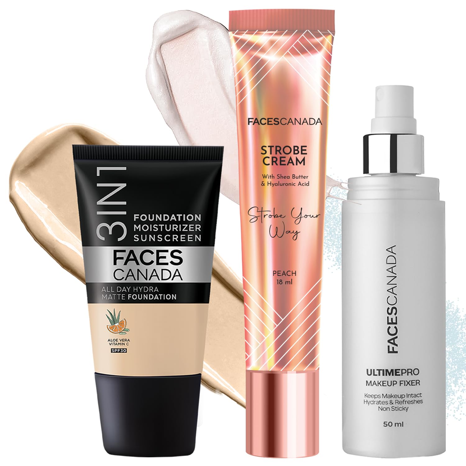 FACES CANADA Main Character Glow Kit: Hydra Matte Foundation - Absolute Ivory (18ml) + Strobe Cream - Peach (18ml) & Makeup Fixer (50ml) | Illuminating Makeup Base | Long Lasting Makeup Setting Spray-image-19