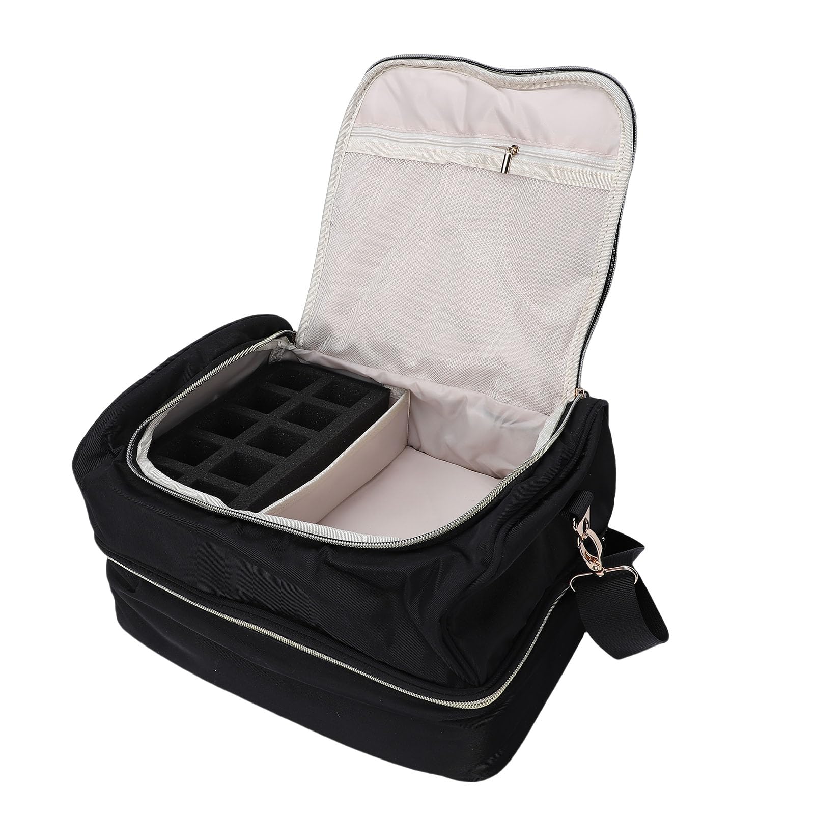 Borsa Organizer Professionale per Smalti, Custodia Portatile Viaggio per Manicure, Borsa con Tracolla Regolabile, Ideale per Artisti del Salone per Tecnici delle Unghie (BLACK)