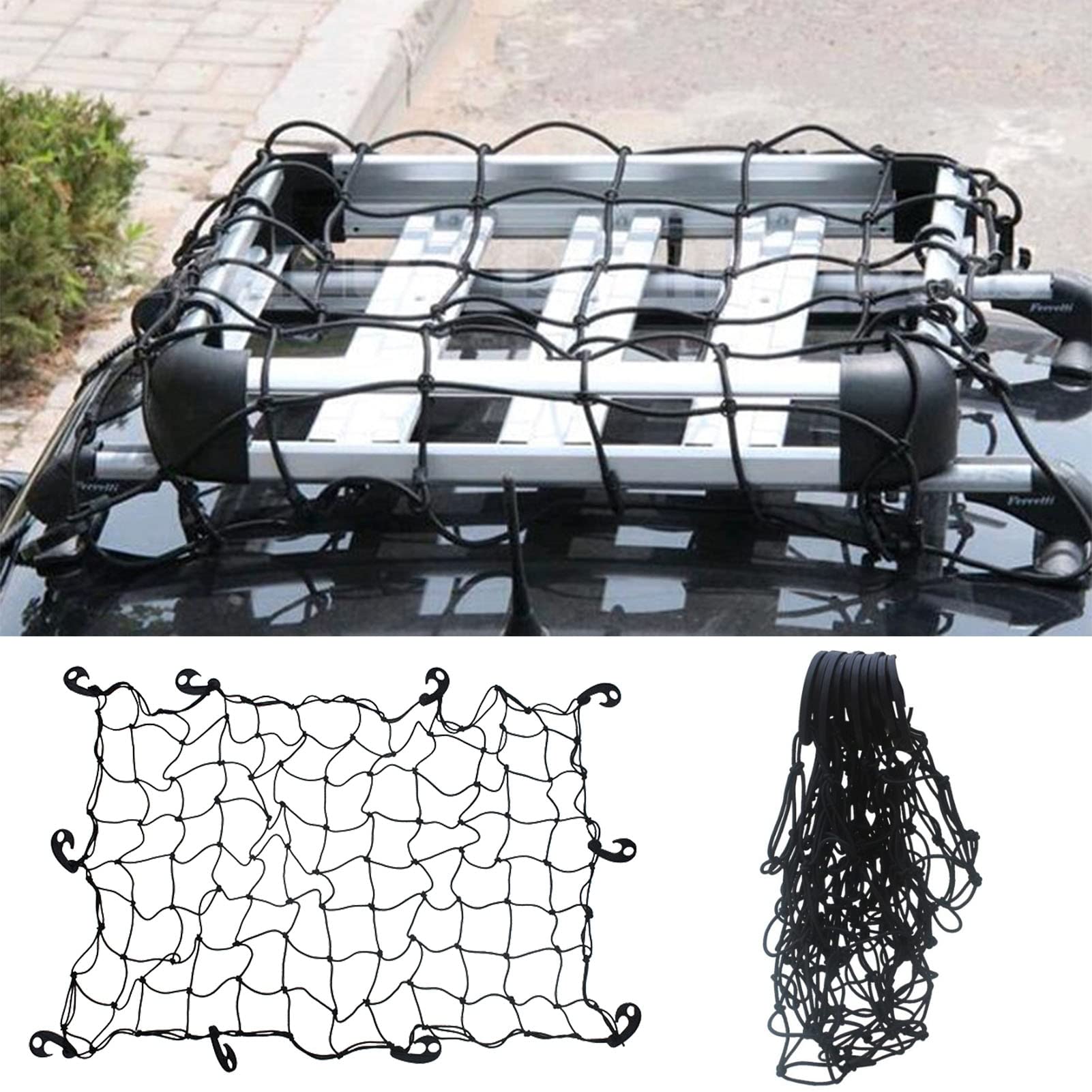 GepäCknetz Auto Kofferraum Auto-Kofferraumnetz, elastisches Gepäcknetz, Fracht-Pickup-Organisator, Aufbewahrung, elastischer Dachträger, Netze mit Haken for Autozubehör Kofferraumnetz GepäCknetz