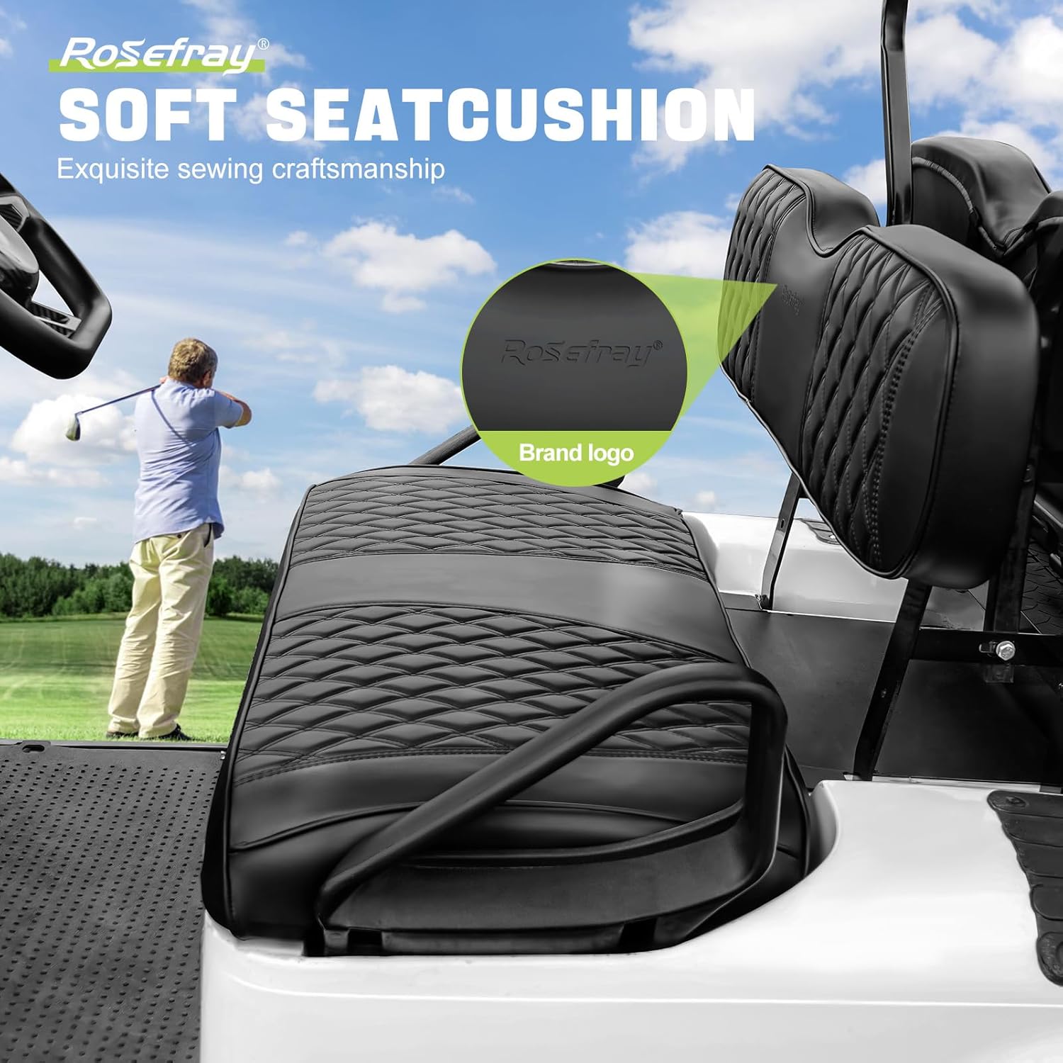Rosefray Golf Cart Seat Covers for Club Car & EZGO & Yamaha Replace Back/Front seat Cover/Rear Seat Cushions