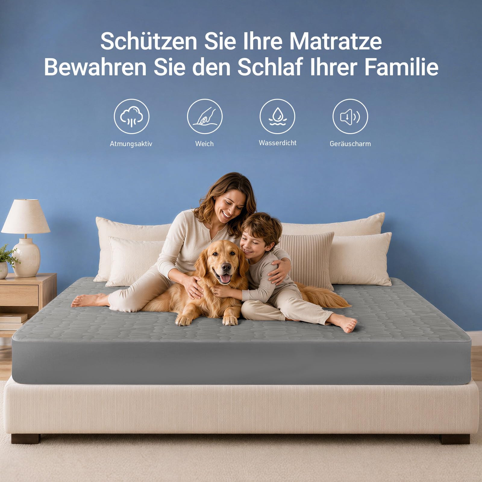 Wodoszczelna nakładka na materac, bezgłośny pokrowiec na materac z głęboką kieszenią (szara, 90 x 200 cm)