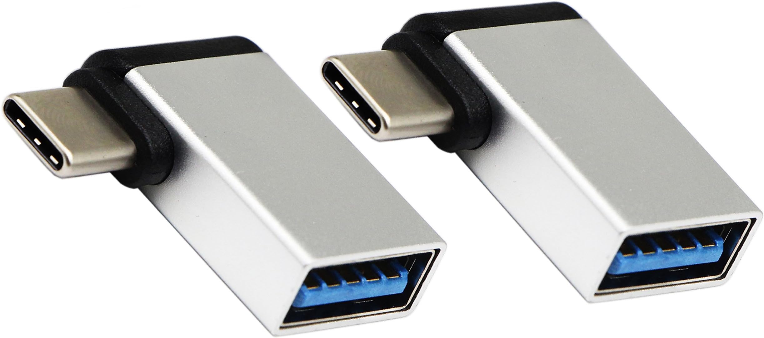 CGTime USB C to USB 3.0 Aluminum Adapter, USB A 3.0 Female to 90 Degree 3.1 Type C Male Converter, On The Go(OTG) for Smartphone Flash Drives, Mouse, Keyboards and other USB Peripherals Silver 2 Pack