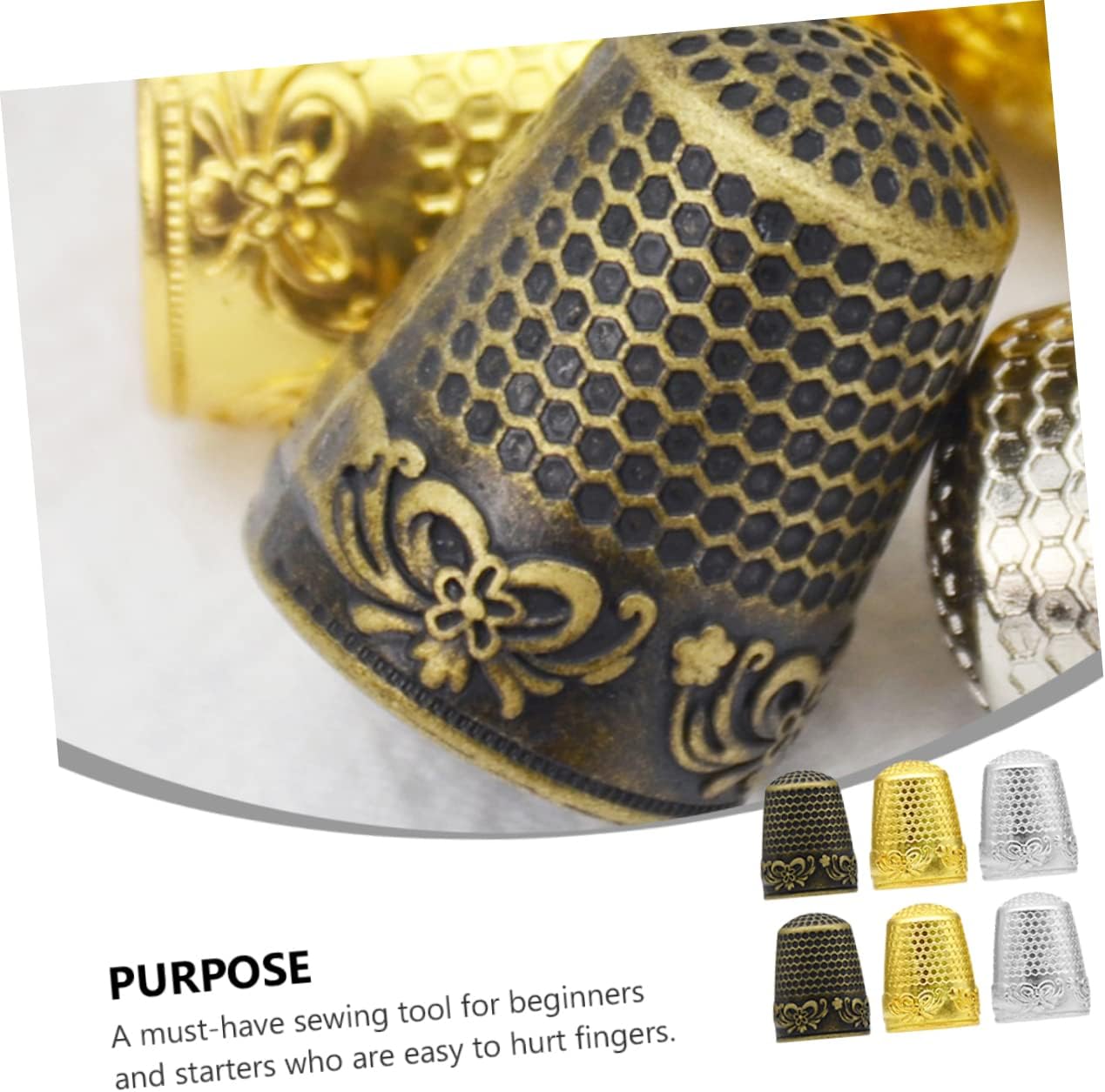 Tofficu 6Pcs Sewing Thimbles Finger Protectors Durable Copper DIY Thimble for Hand Sewing and Embroidery Birthday for Beginners