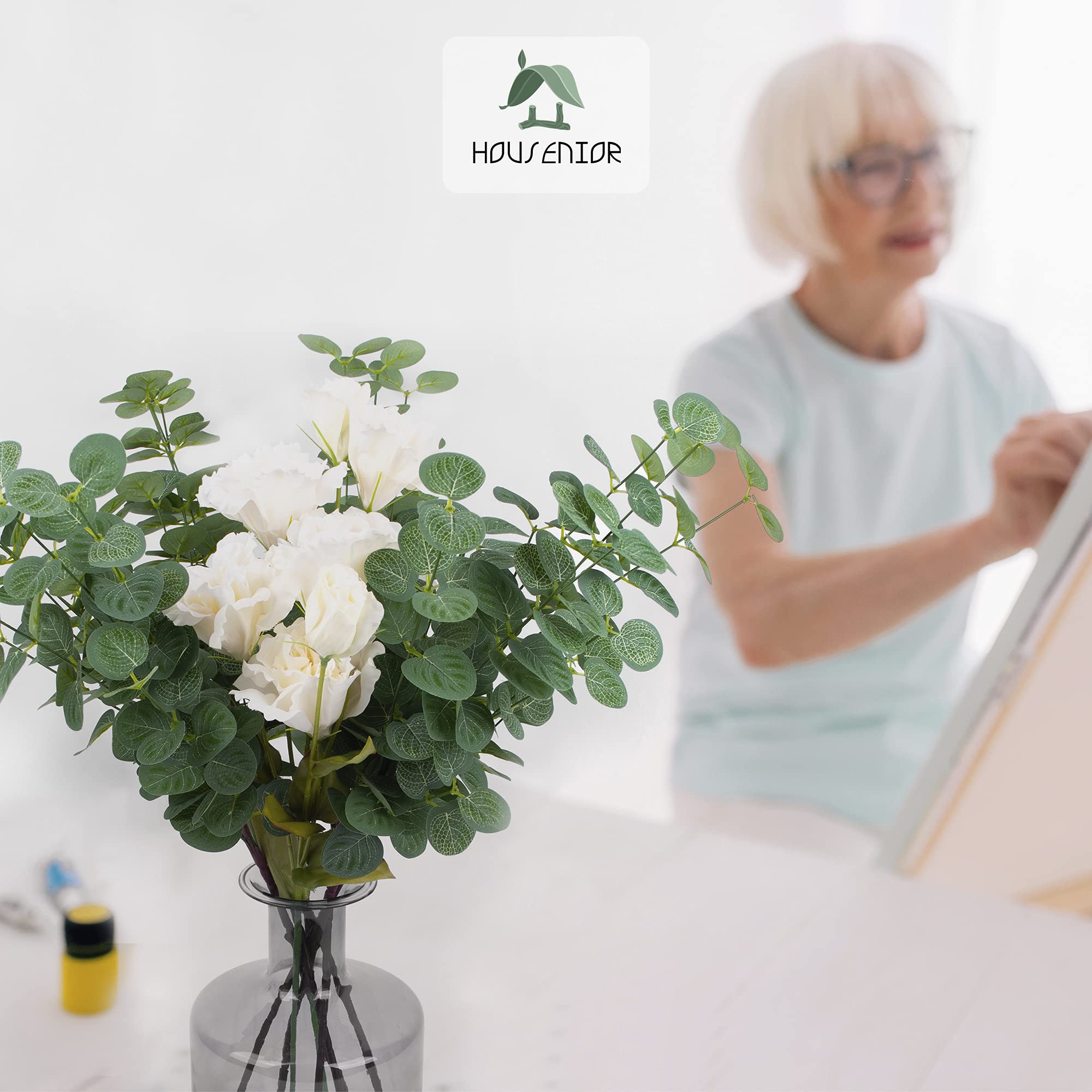 12 Artificial Eucalyptus Stems with Fake Leaves Decorative