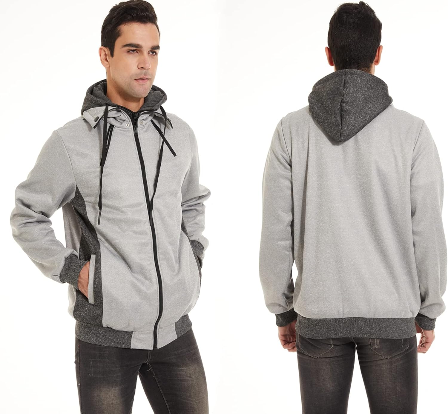 YuKaiChen Men's Hooded Jacket Slim Fit Double Zipper Turtleneck Fleece Hoodie Outerwear