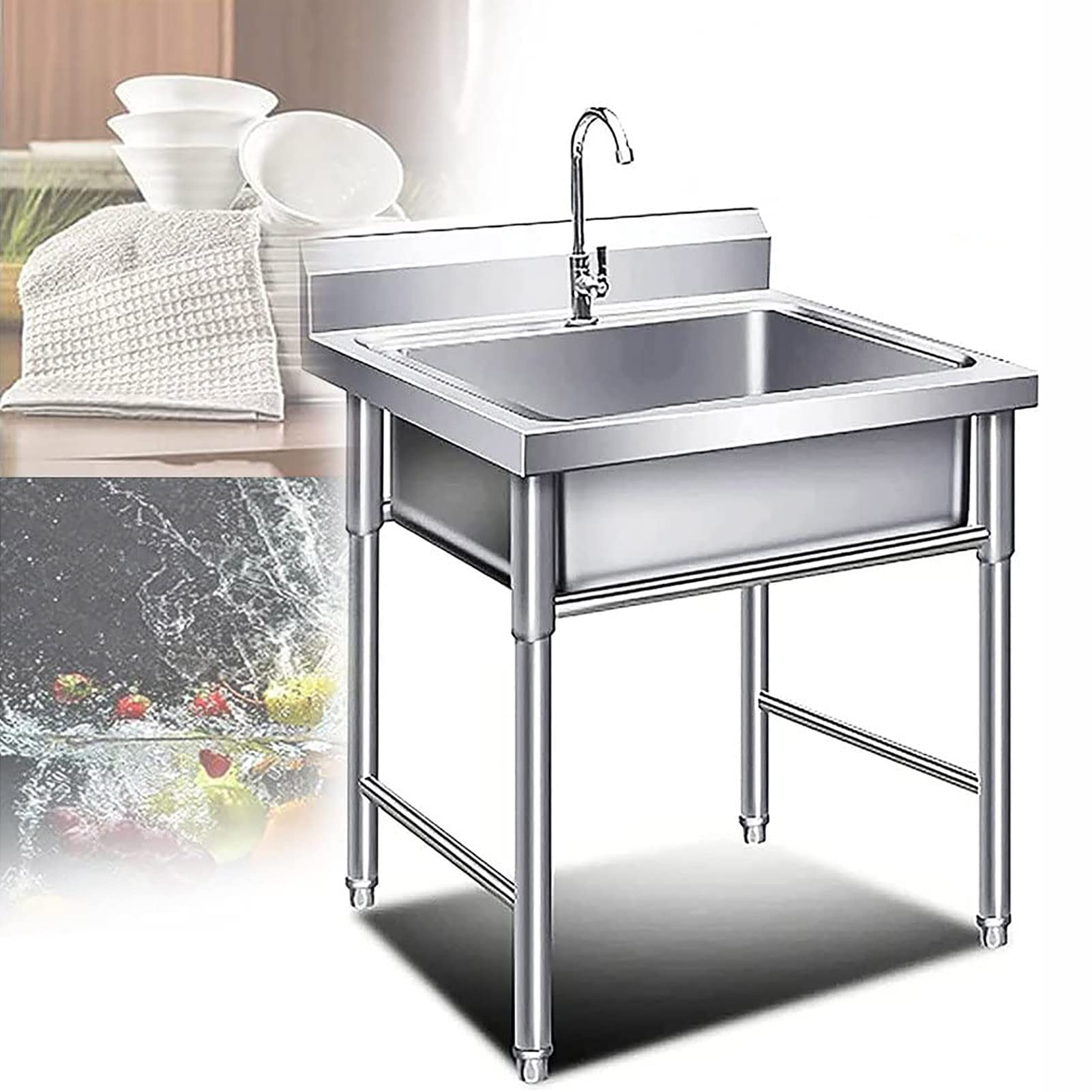 Évier commercial en acier inoxydable 304 pour l'extérieur et la cuisine 60x60x80cm
