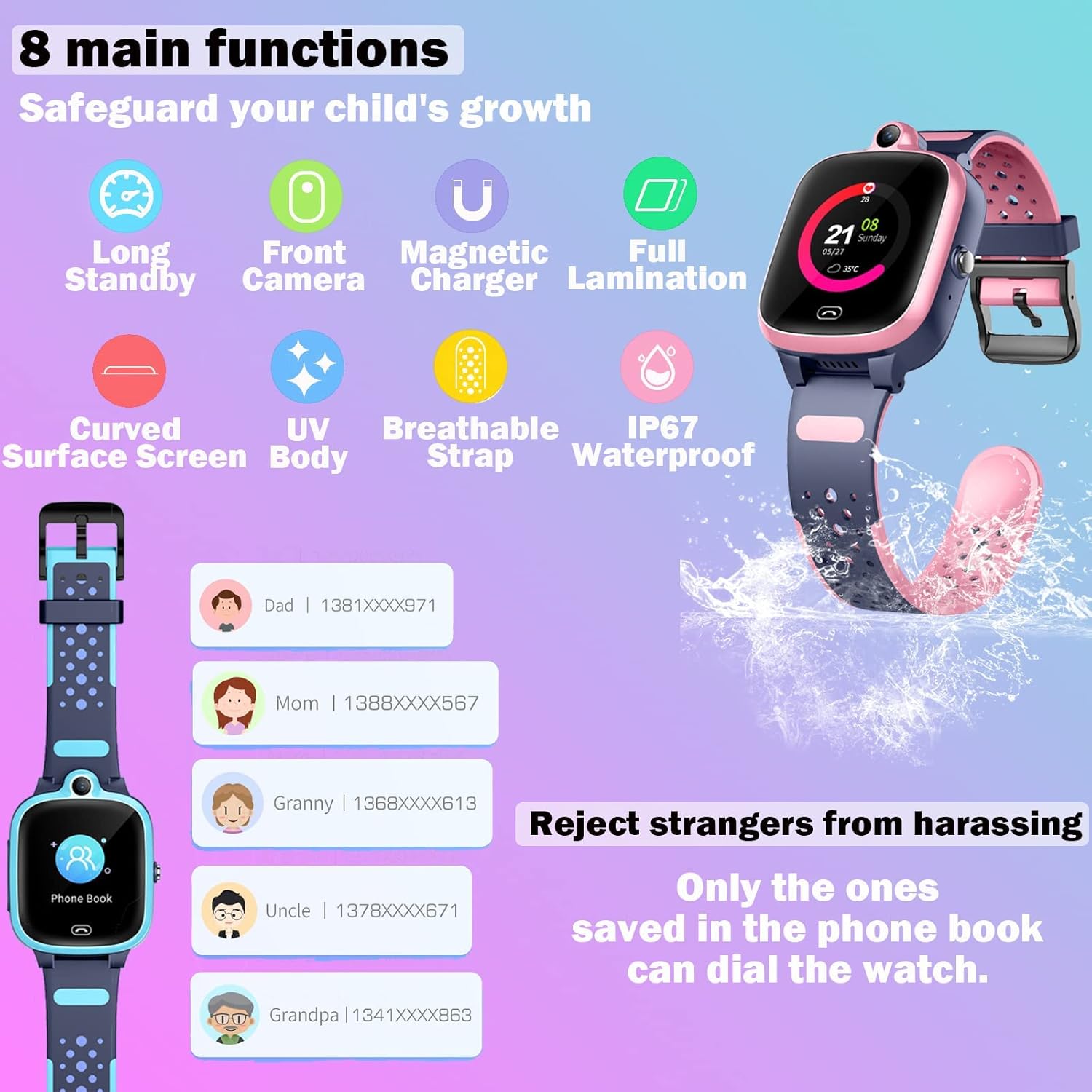 TOPUSER 4G GPS Smart Watch for Kids Boys Girls Watches [Global Version] SOS Emergency Alarm Waterproof Smartwatch with Text Video Voice Call Phone Watch Tracker Real Time Tracking Age 3-12 - Image 5