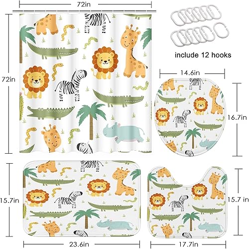 Miniatura 9 de Juego de baño de monstruos con cortina de ducha y accesorios de alfombras, bonito juego de cortina de ducha para niños, divertido juego de cortina