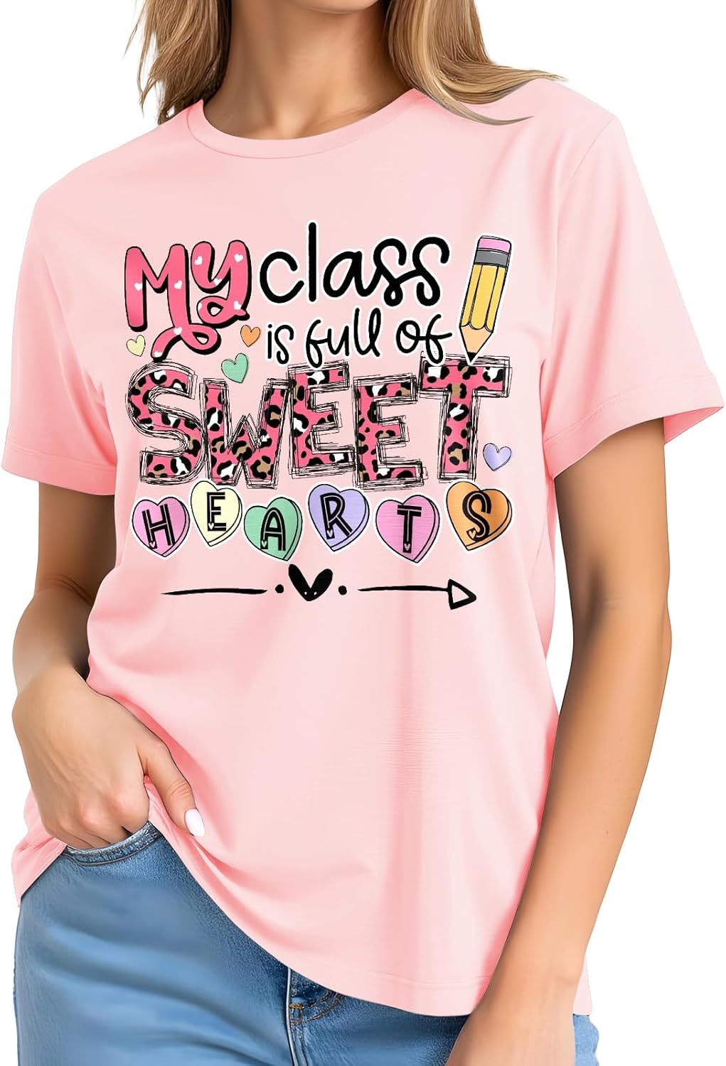 Valentine Teacher Shirt Women-Cute My Class is Full of Sweet Hearts Short Sleeve Valentines Day Teacher Tee Tops - Image 2