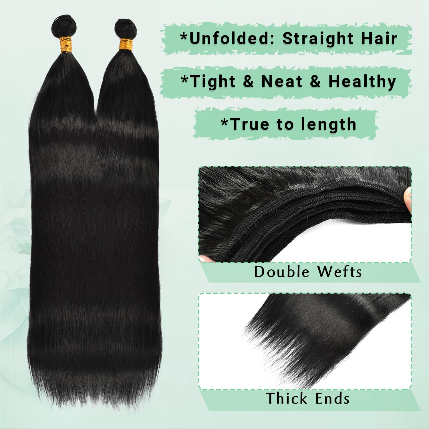 Brazilian Straight Hair Bundles Human Hair Texture Protein Filament Long Straight Bundle Sew In Weave 2 Bundles 100% Real Soft Hair Extensions (30 Inch, Natural Black)