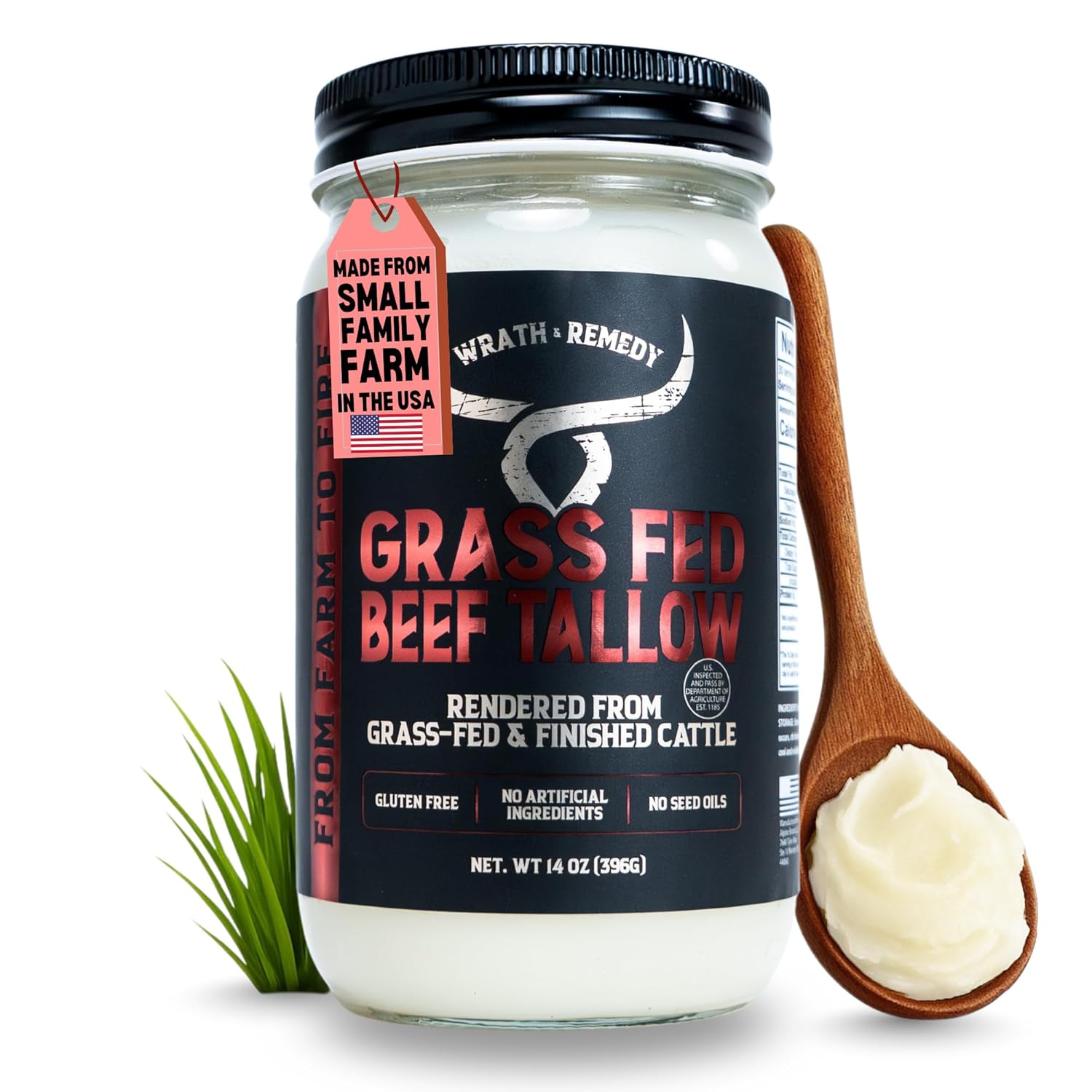 Beef Tallow for Cooking (14 oz) — US-Made, 100% Grass-Fed and Finished Beef Fat, Rich Flavor — Pure Beef Tallow for Deep Frying, Searing, Baking — Keto, Paleo, Carnivore Friendly- No Additives