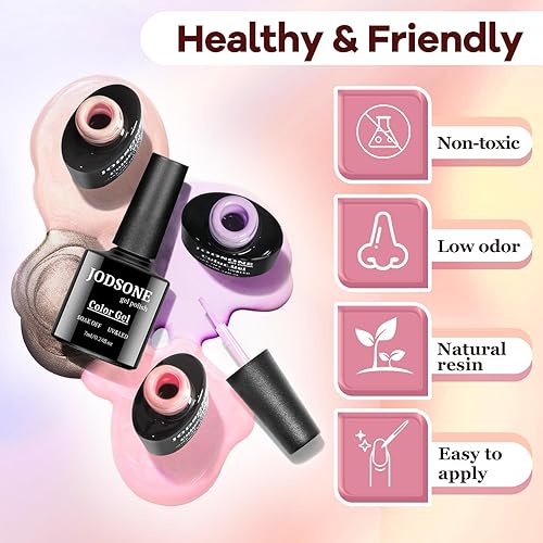 Miniatura 87 de JODSONE Juego de 60 esmaltes de uñas de gel con 5 botellas de base y capa superior mate brillante, juego de uñas de gel para remojar, adecuado