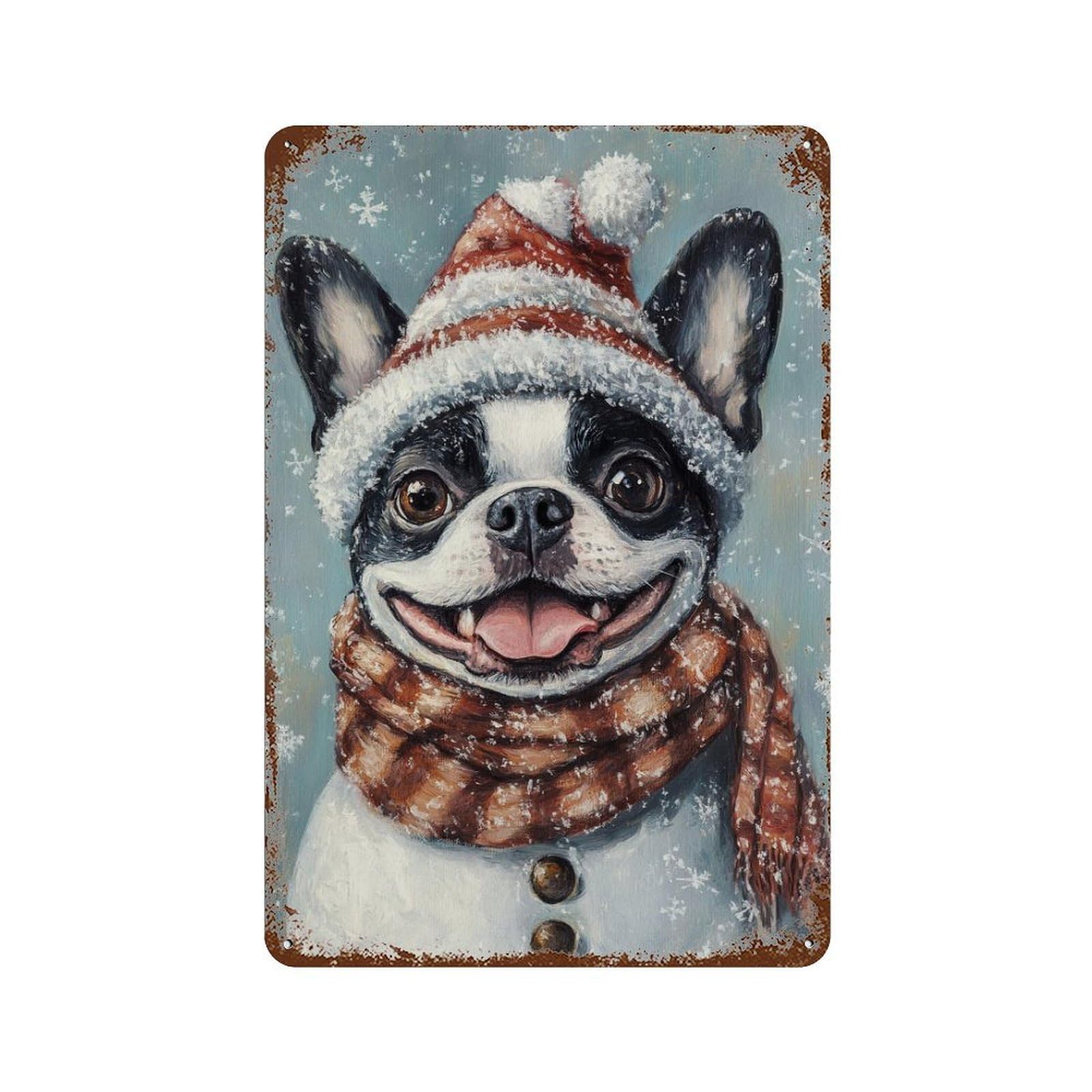 Distressed Metal Wall Sign Winter Wonderland Dog Art Print 11.8"x7.9", Old School Wall Decor for Bistro, Counter And Cafe Decor