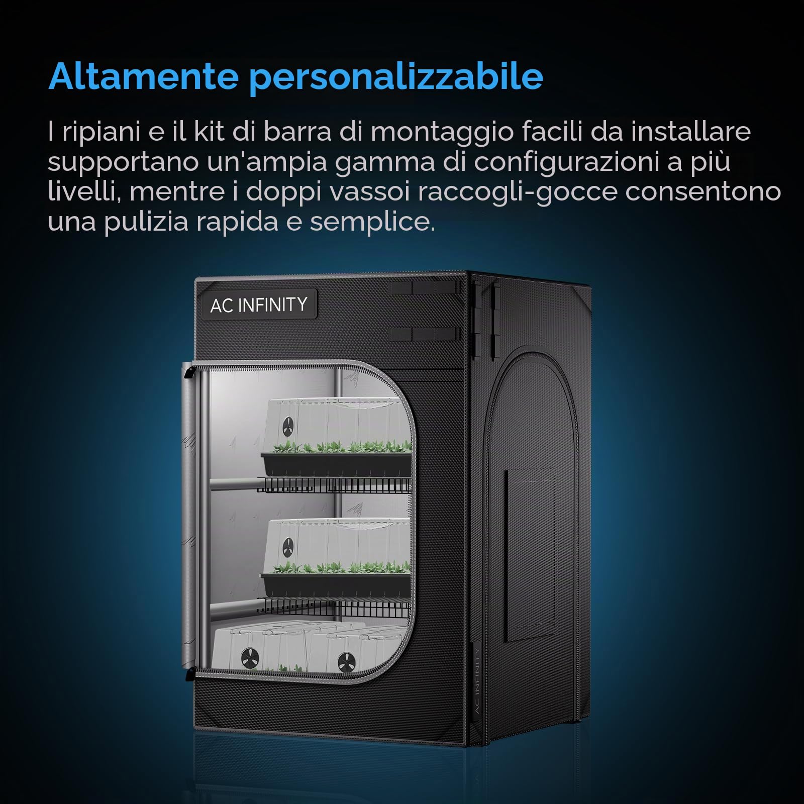 AC Infinity CLOUDLAB Tenda da coltivazione a propagazione avanzata, tela Mylar diamantata 2000D, mini tenda con orientamento verticale o orizzontale per germinazione, clonazione, funghi, coltivazione