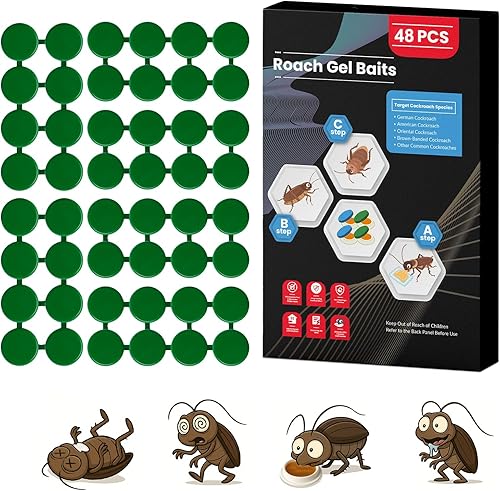 Paquete de 48 estaciones de cebo de gel para cucarachas en interiores, potente mata cucarachas en interiores para infestación de cucarachas, cebo de