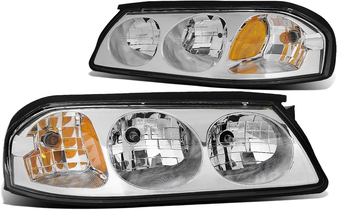 DNA MOTORING HL-OH-CI00-CH-AM Chrome Amber Headlights Compatible with 00-05 Chevy Impala