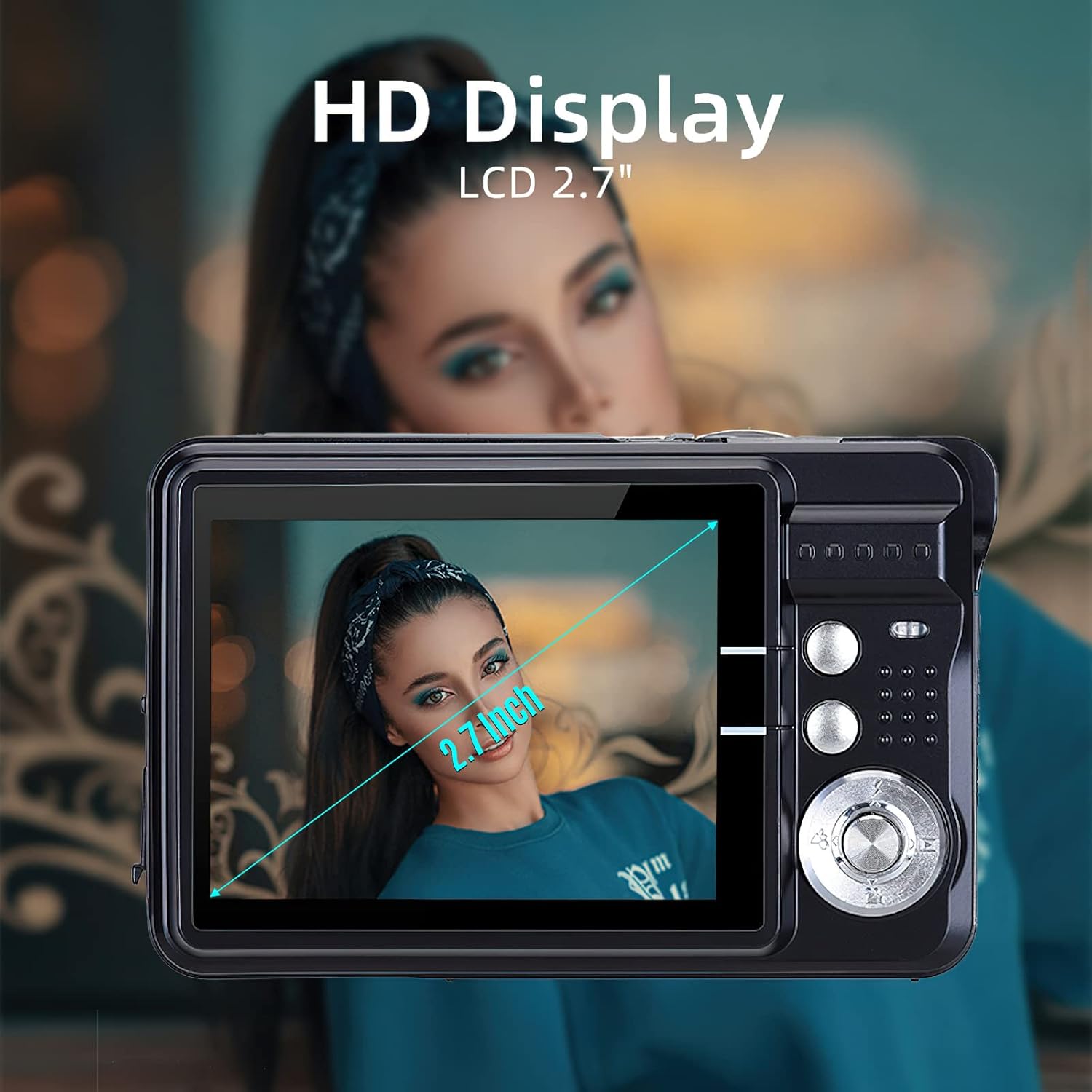 Andoer Digital Camera displaying a clear image on its 2.7-inch LCD screen.