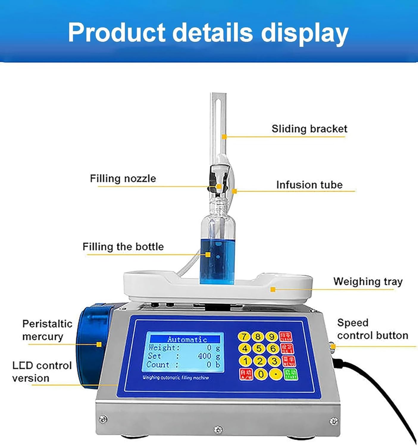 Liquid Filling Machine Pump, Automatic Numerical Filler Digital Control, 2-300g, 1200 ml/min, for Soy Sauce, Drink, Vinegar, Milk, Alcohol,Low Viscous Liquids~/