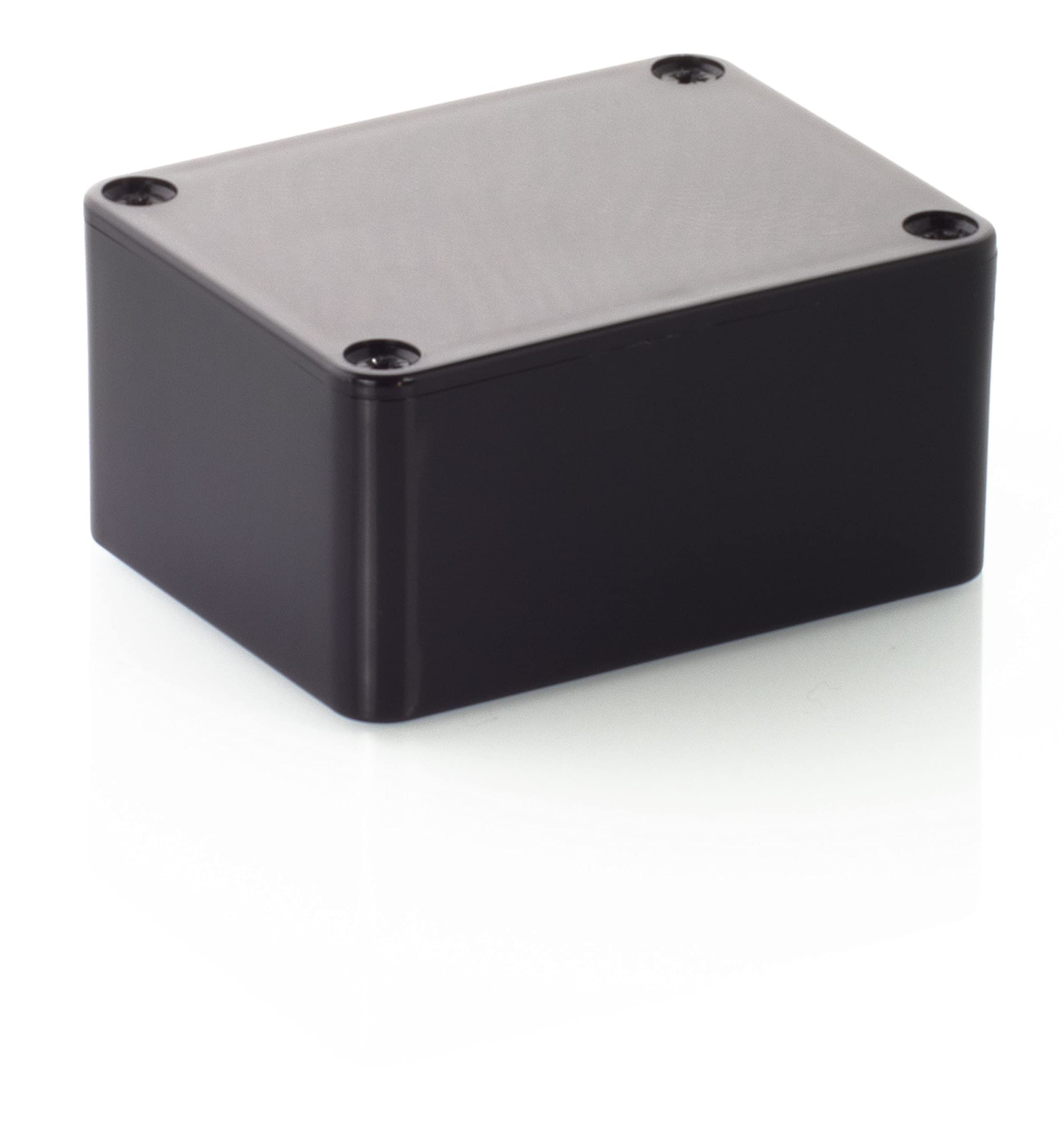 HeiGroup - MB1 ABS Kunststoffgehäuse mit Deckel, Mehrzweckgehäuse, Modulgehäuse, (LxBxH) 80 x 62 x 40 mm, mit Leiterplattenführung, Schwarz - Poliert