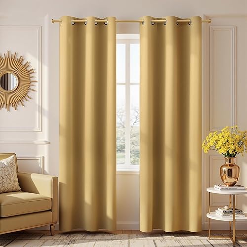 Miniatura 141 de KOUFALL Cortinas opacas doradas de lujo para sala de estar, elegantes cortinas de 84 pulgadas de largo, cortinas Doradas para Sala Elegantes Oro