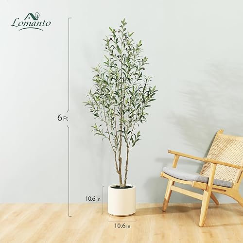 Miniatura 4 de LOMANTO Olivos artificiales, olivos artificiales de 6 pies de alto para interiores, árbol de seda de olivo sintético, plantas de olivo grandes con