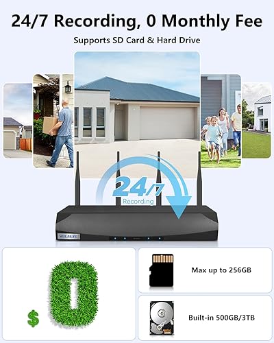 Miniatura 9 de Audio de 2 vías y visión de 360 Cámaras de seguridad PTZ de 4MP inalámbricas para exteriores, sistema de cámara de seguridad WiFi para el hogar,