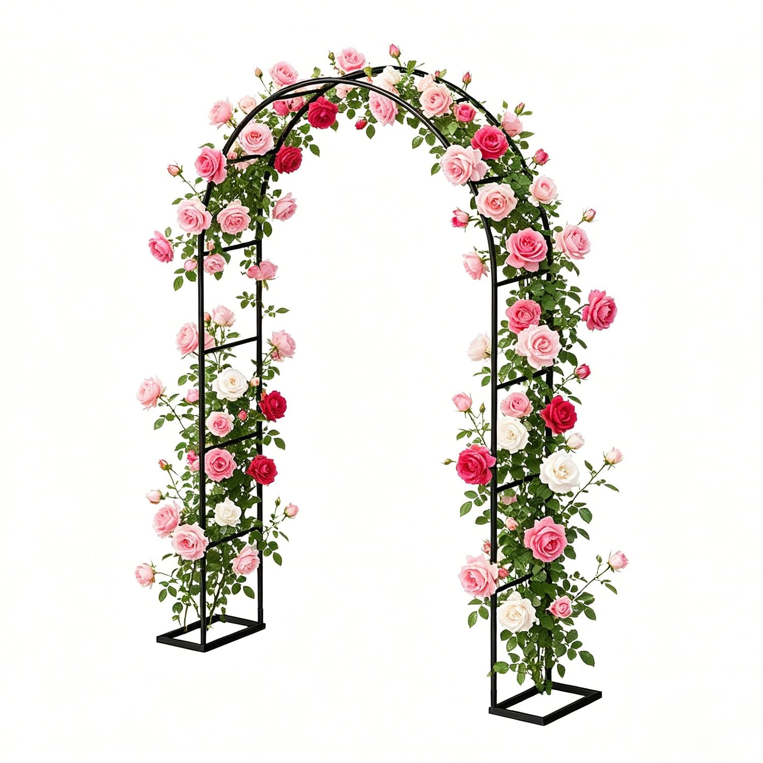 Zewnętrzny łuk ogrodowy krata do roślin pnących, wodoodporna pergola na róże i dekoracje ślubne, zdejmowana podstawa 240 cm wysokości x 240 cm szerokości (czarna)