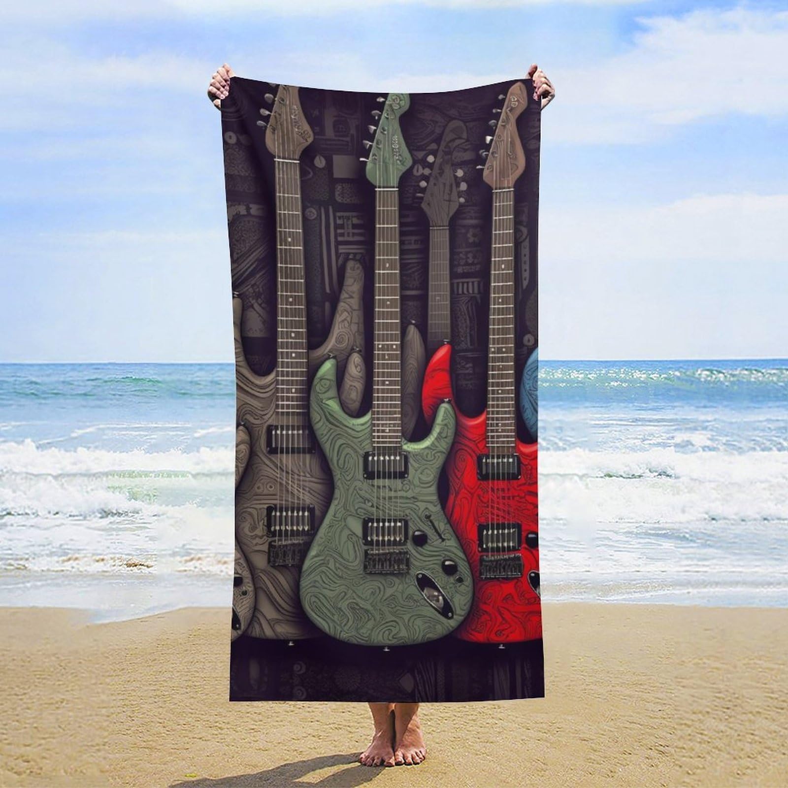 NTVOWPZO Guitar Pattern Beach Towel Oversized Microfiber Bath Towels Lightweight Sand Proof Beach Towels Absorbent Pool Towels for Swimming Yoga Bathroom Towel 31.5" X 63"