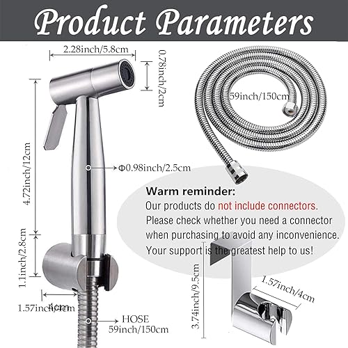 Miniatura 2 de Kit de rociador de bidé de mano, rociador de acero inoxidable de níquel cepillado, cabezal de ducha para inodoro con manguera de 59 pulgadas y