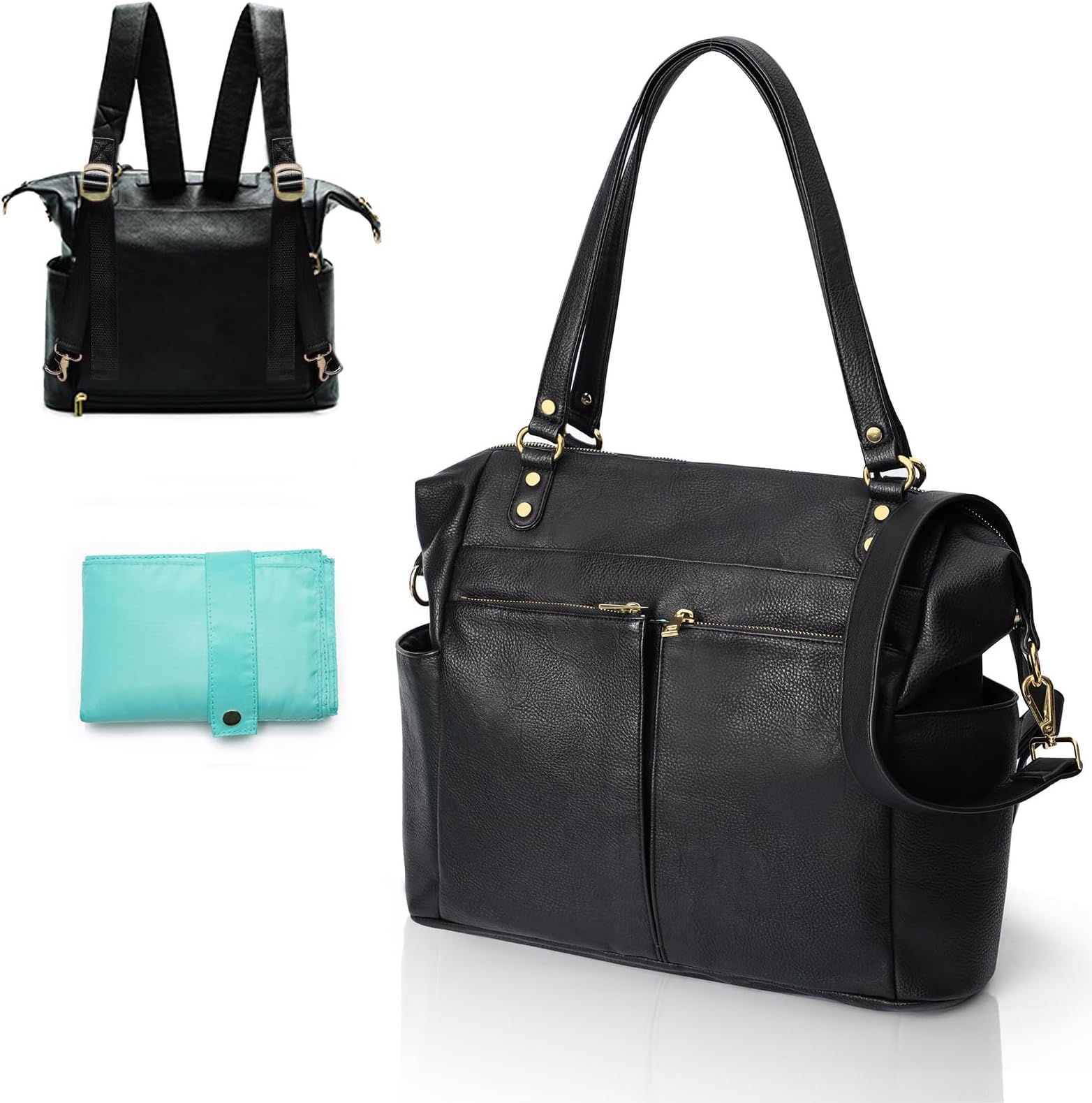 Diaper Bag Tote Leather Diaper Bag Backpack with 14 Pockets, Baby Registry Search, Large Baby Bag, Changing Pad