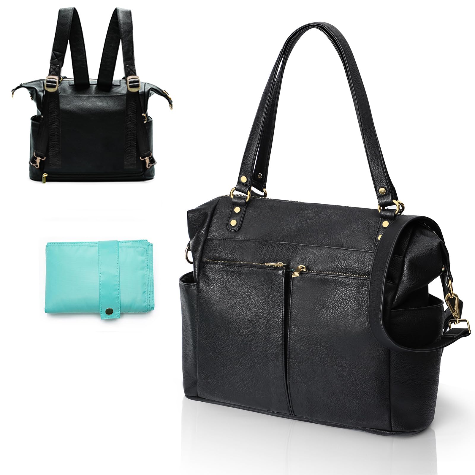 MOMINSIDE Diaper Bag Tote, Leather Diaper Bag Backpack with 13 Pockets, Convertible Baby Bag for Boys Girls, Baby Registry, Changing Pad, Large 4