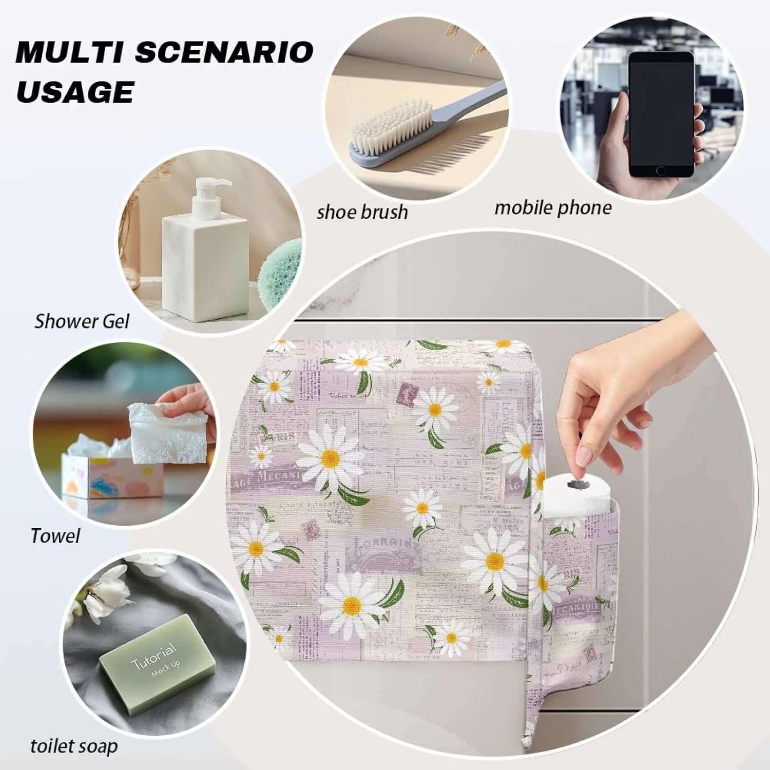 Daisy Newspaper Replacement Toilet Lid Dust Cover with Two Side Bags Dustproof Toilet Tank Lid Protector Bathroom Decorative Accessories for Home Dormitory Apartment