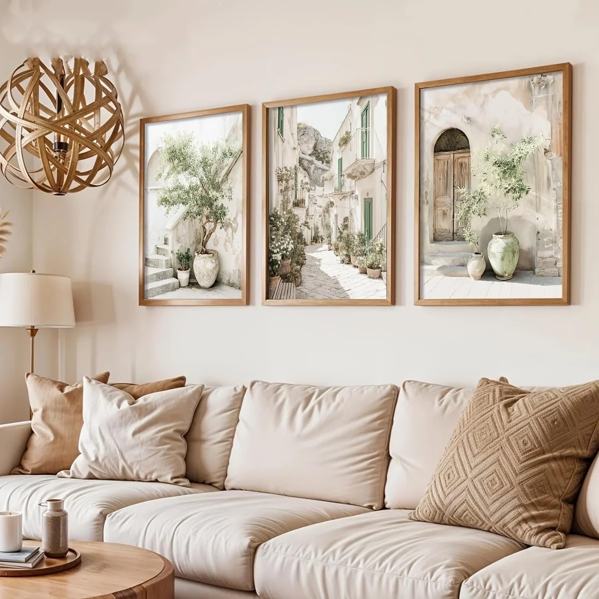 Gkuvbf Frameless Mediterranean Coastal Canvas Print Poster Modern Italian Village Olive Tree Travel Art Print Home Wall Art Decor(70X100cmx3/Frameless)