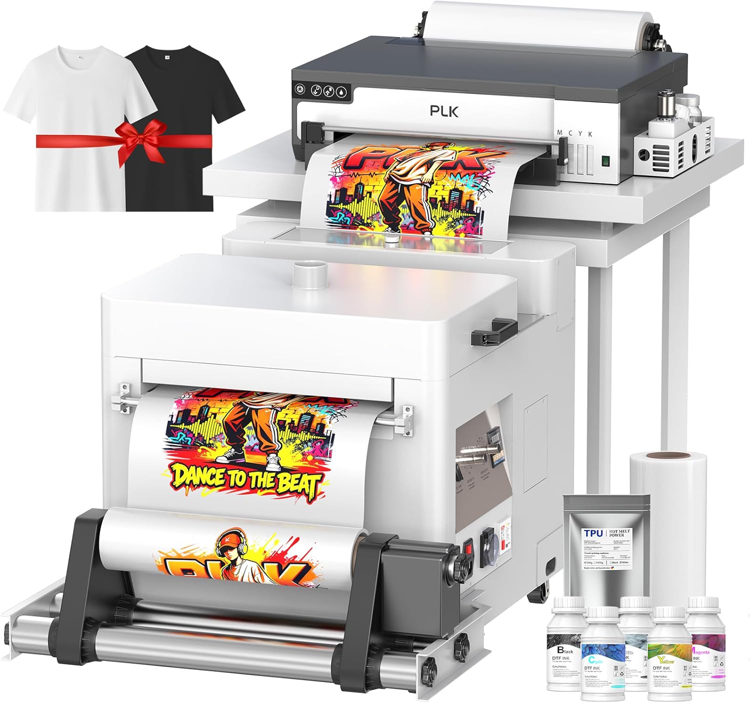 PLK A3 DTF Printer with Shaker Dryer,XP600 DTF Machine,Roll Feeder,Film-Cutter,Double Speed,Upgraded L18058 with White Ink Stirring System,Apparel Transfer Printing (A3 Printer+Shaker Dryer)