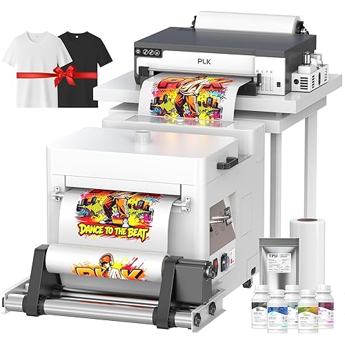 PLK A3 DTF Printer with Shaker Dryer,XP600 DTF Machine,Roll Feeder,Film-Cutter,Double Speed,Upgraded L18058 with White Ink Stirring System,Apparel Transfer Printing (A3 Printer+Shaker Dryer)