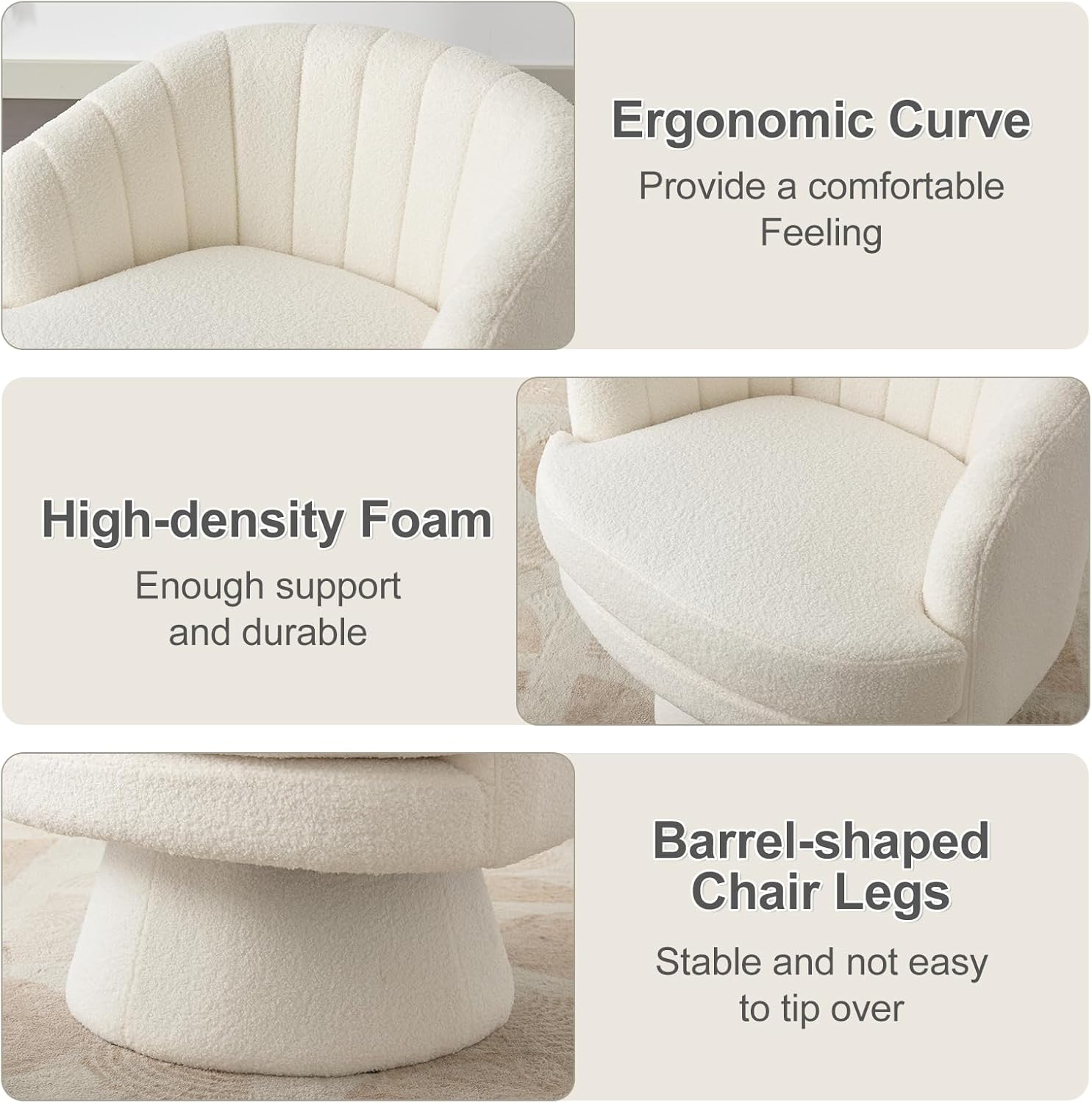 Swivel Accent Chair Barrel Vanity Chairs, Mid Century Modern Chair for Living Room Bedroom Small Spaces, Armchair Vanity Swivel Chairs with Removable Padding (1, White)