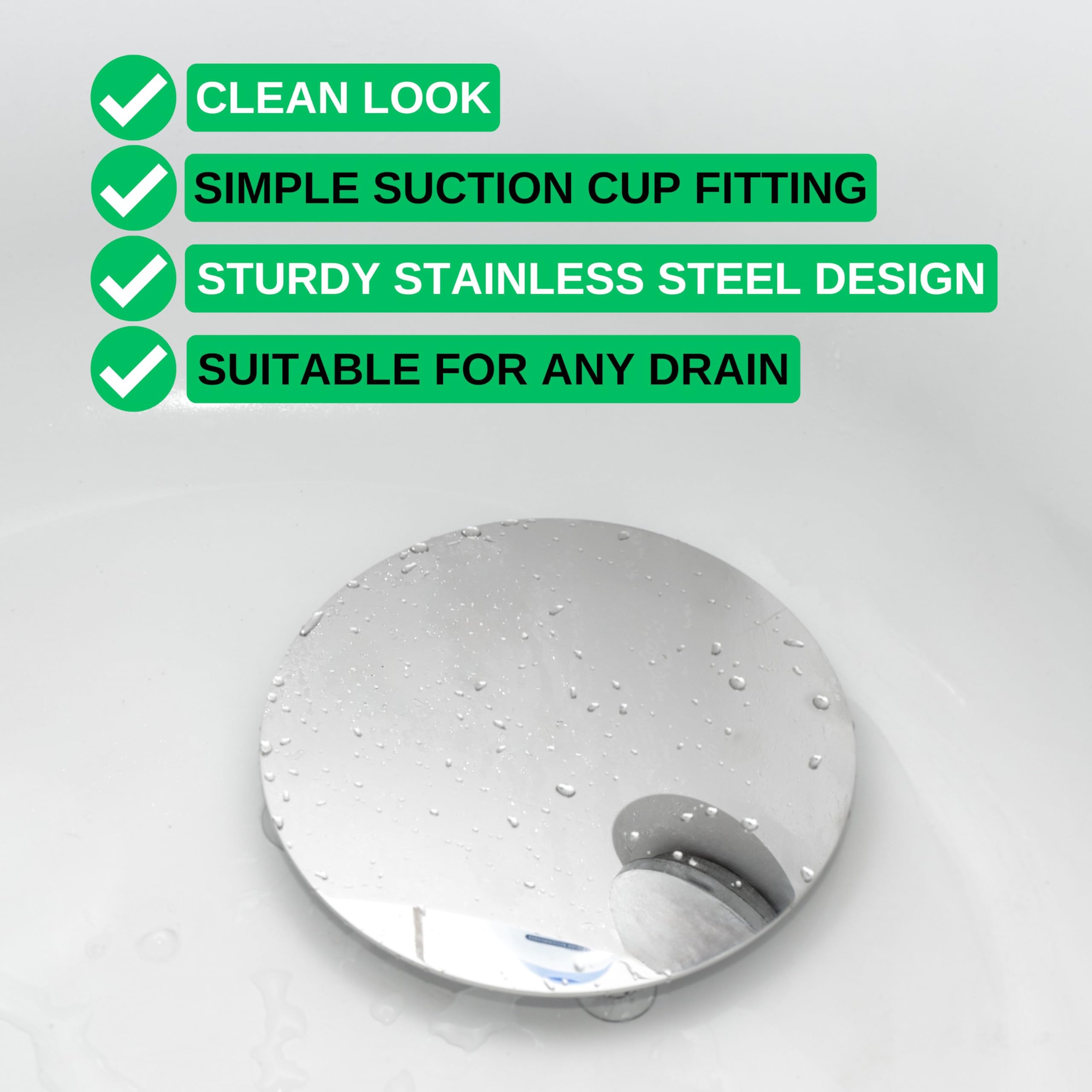 Coperchio universale per scarico doccia, Ø 190 mm, in acciaio inox da 2,8 mm, installazione a ventosa, compatibile con tutte le marche come Viega, Grohe, Geberit, Dallmer, Wirquin, ecc.