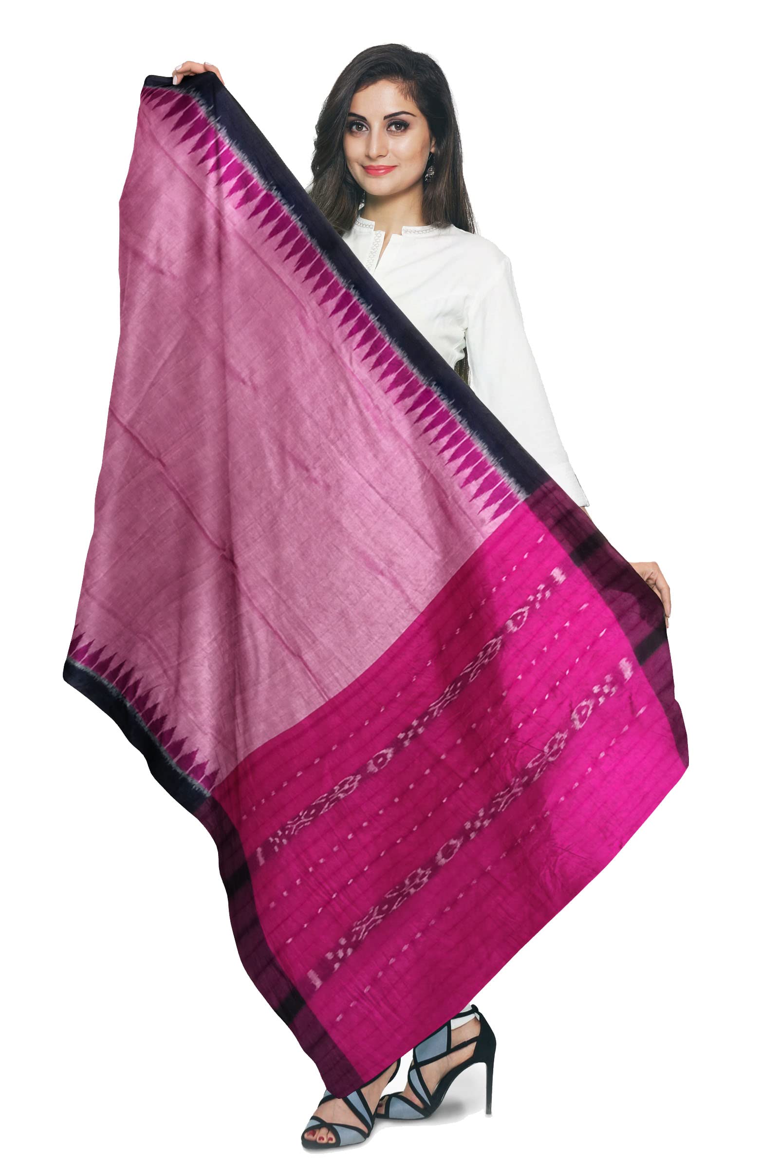 pritisree Women's Solid Sambalpuri Cotton Dupatta with weaving and Ikat woven border from the Weavers of Odisha Temple Border & Ikkat Ladies Girls & Women -146-picture-10