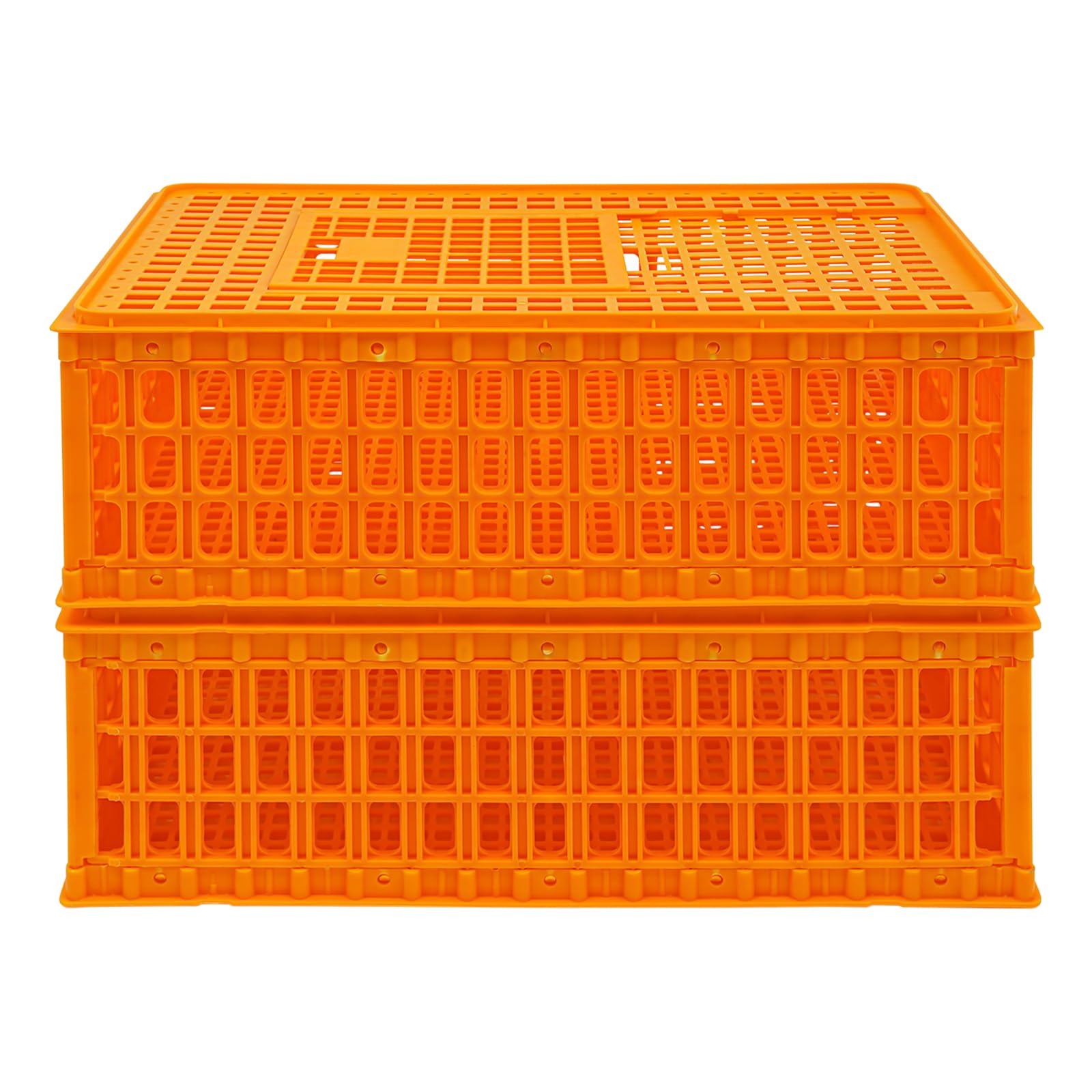 2 Stück Kunststoff Geflügel-Transportkiste, Orange Robuster Transportkäfig Geflügeltransportkiste Reisekiste mit Schiebetür 77x55x27cm Transport von Hühnern Enten Wachteln und Kaninchen