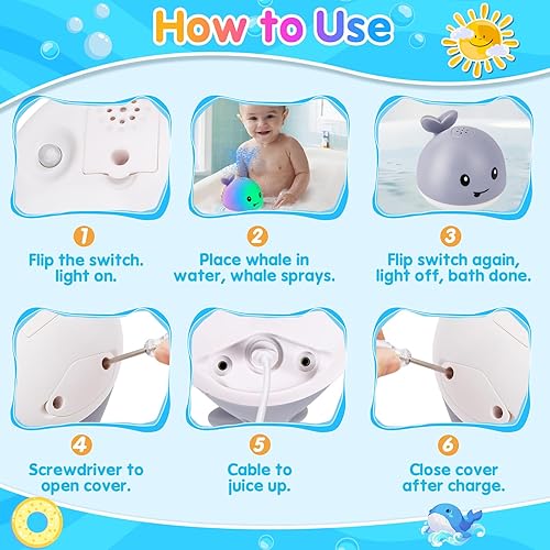 Miniatura 6 de Juguetes de baño de ballena para bebés, juguetes de baño para niños de 1 a 3, 2, 4, 4 a 8, juguete de baño iluminado de ballena de 6 a 12 y 18 a 24