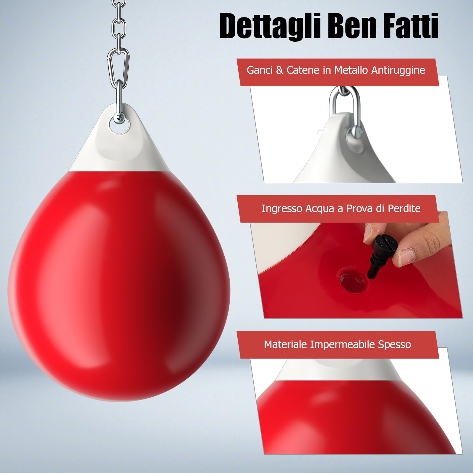 GYMAX Sacco ad Acqua per Boxe da 50 kg, con Accessori per Appendere e Riempire, Sacco da Boxe per Palestra Casa Ufficio, per Bambini ed Adulti, φ45 cm