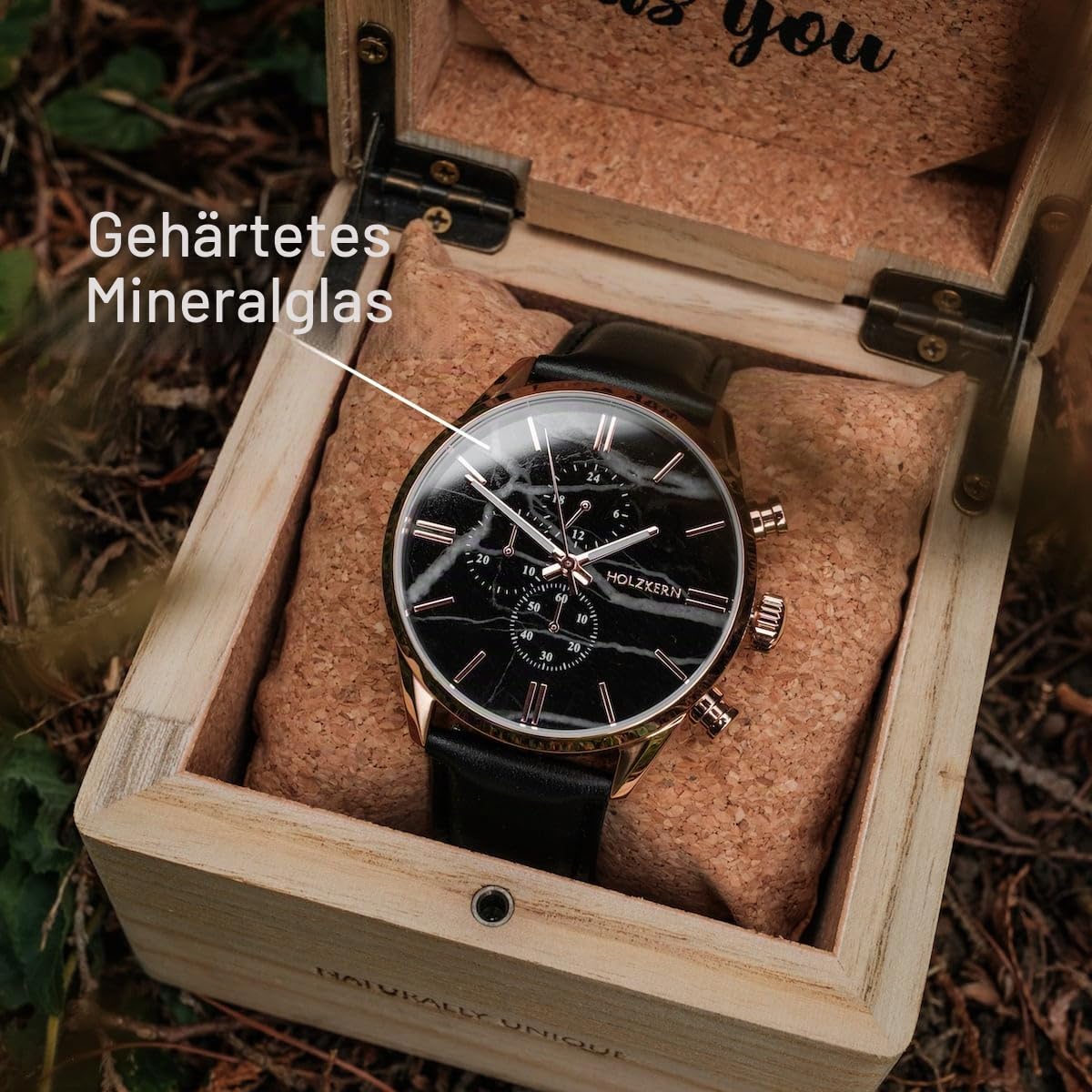 HOLZKERN Herren-Quarzuhr Chronograph Relational Marmor/Roségoldfarben