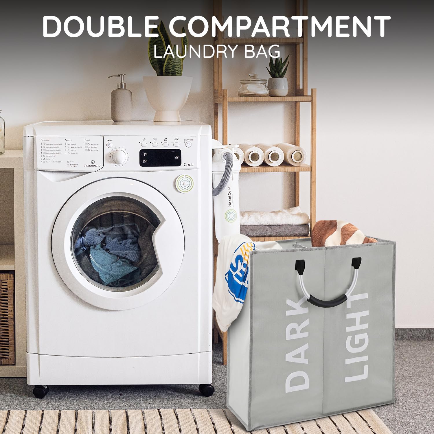FB FunkyBuys 64L Foldable Laundry Basket, Large Laundry Bag with 2 Compartments - Image 6