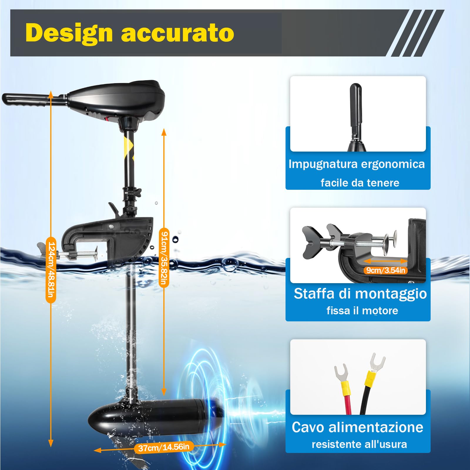 Motore fuoribordo elettrico 12V 80 lbs 626W 8 marce