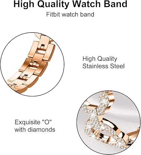 Miniatura 4 de HAYONLIY Correa brillante compatible con Fitbit Sense 2 y Fitbit Versa 4 pulsera de metal con joyería de diamante correa elegante en forma de O