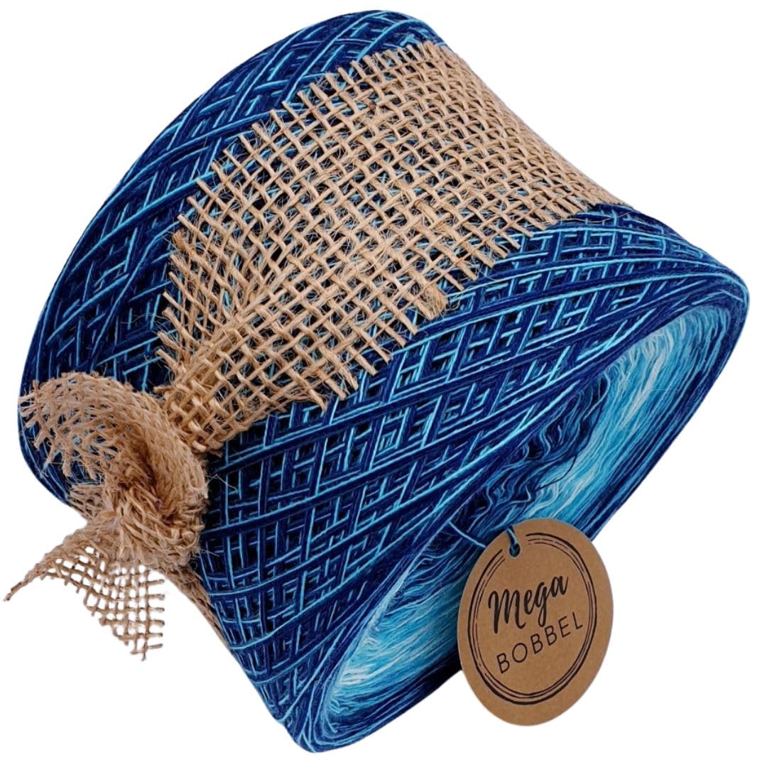 MegaBobbel*Blauer Traum*A62* Farbverlaufsgarn - Lace Garn Bobbel Wolle zum Häkeln & Stricken - 50% Baumwolle/50% Polyacryl (4 fädig, 3750m)